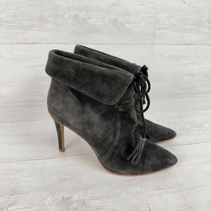 Joie Ciera Ankle Bootie Women US 9 EU‎ 39 Gray Lace Up Fold Over Tassel Suede